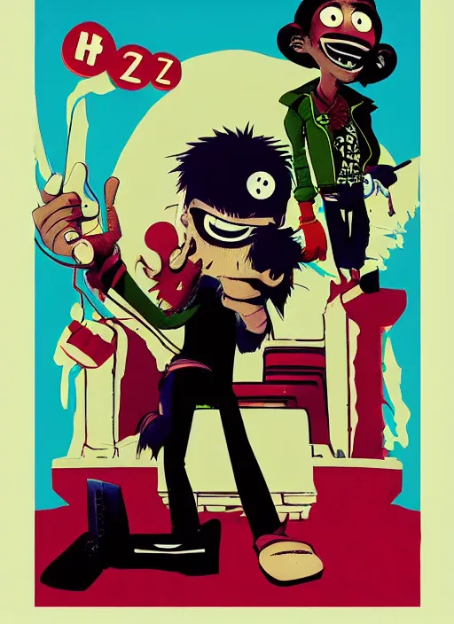 Image similar to gorillaz, official art by jamie hewlett, press shot, phase 2, four characters