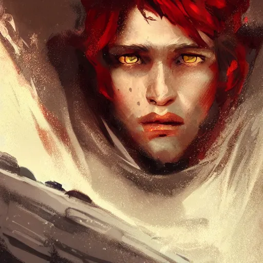 Prompt: masterpiece closeup portrait of a young man with red hair in adventuring gear by Greg Rutkowski, 4k, masterpiece, cinematic, dungeons and dragons, detailed