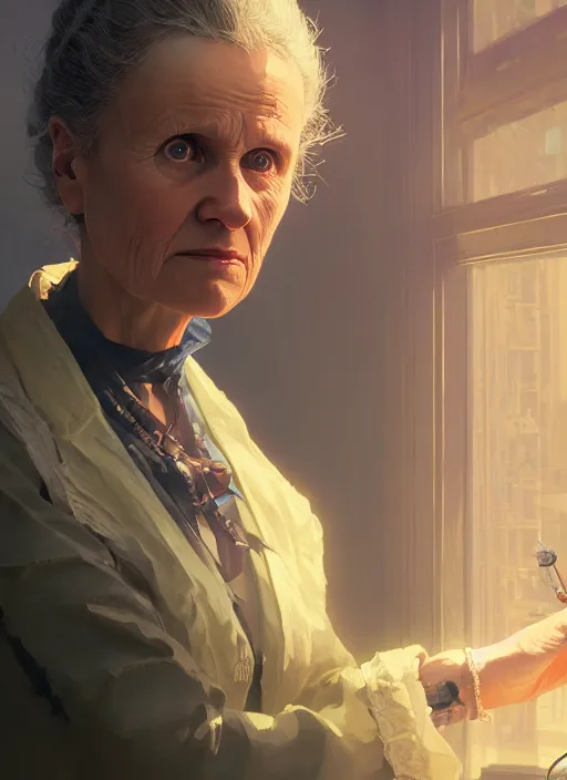 Image similar to highly detailed portrait of marie curie in gta v, stephen bliss, unreal engine, fantasy art by greg rutkowski, loish, rhads, ferdinand knab, makoto shinkai and lois van baarle, ilya kuvshinov, rossdraws, tom bagshaw, global illumination, radiant light, detailed and intricate environment