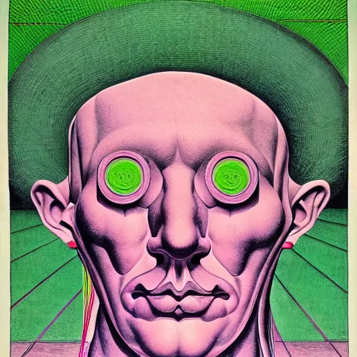 Image similar to green and pink graphic conceptual post - mortem monumental portrait made by escher and william blake and salvador dali, highly conceptual art, intricate detailed painting, illustration sharp detail, manga 1 9 9 0, experimentation cabinet