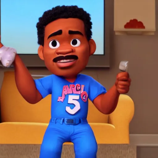 Image similar to a tv still of Chance The Rapper starring in a 2006 Pixar Animated movie