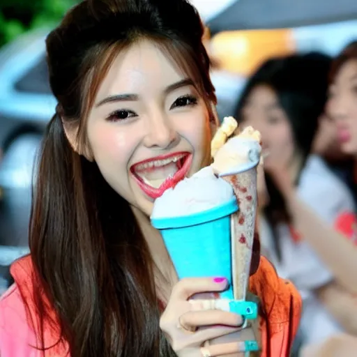 Prompt: angelababy eating an icecream