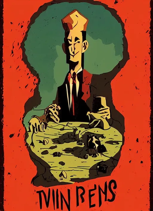 Prompt: twin peaks movie poster art by mike mignola