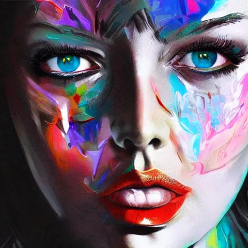 Prompt: woman portrait made out of paint, beautiful, cyborg, comic book art, highly detailed