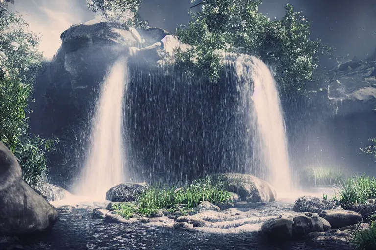 Prompt: A waterfall that is made up of stars. Cinematic lighting. Photorealism.