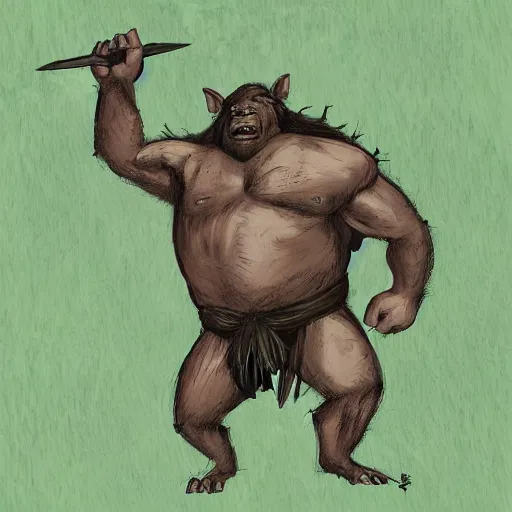 Image similar to An orc in a forest throwing a boar, digital art