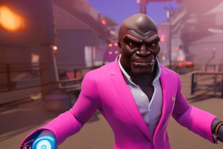 Image similar to doomfist, pink blazer, overwatch game, digital art, high detailed, unreal engine, artstation, 3 d render