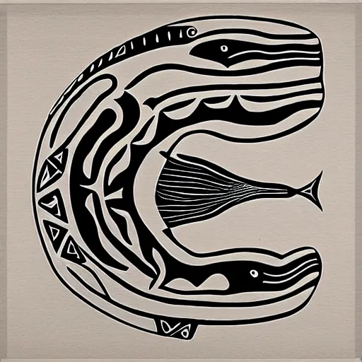 Image similar to whale in style of haida gwaii, pacific northwest, native american art, clean