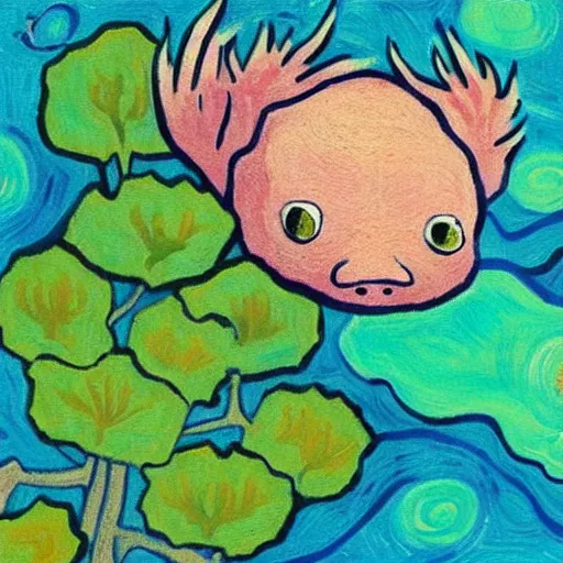 Prompt: “axolotl in style of Van Gogh”