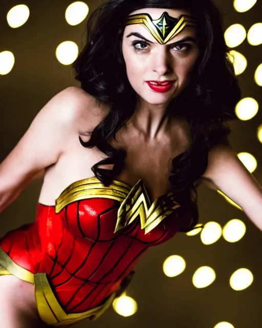 Image similar to A studio photo of Mr Bean as Wonder Woman, bokeh, 90mm, f/1.4 Shot in the Style of Mario Testino