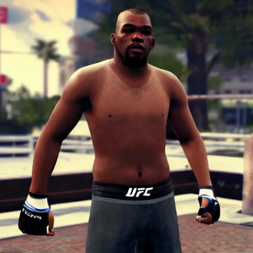 Image similar to character screenshot of ufc fighter jon jones in grand theft auto, ps 3 graphics, city, 7 2 0 p, gta v, fight