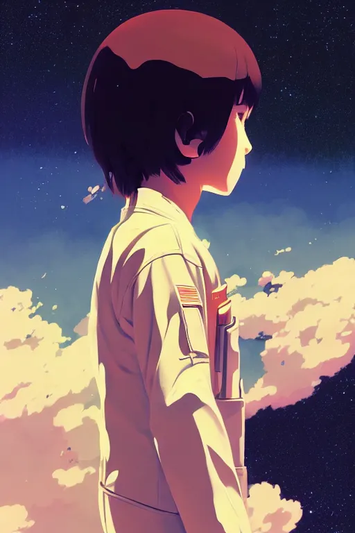 Image similar to cover of a astronaut by ilya kuvshinov, cloudy sky background lush landscape ln illustration concept art anime key visual trending pixiv by victo ngai fanbox by greg rutkowski makoto shinkai takashi takeuchi studio ghibli