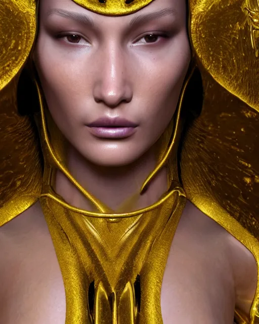 Image similar to a highly detailed metahuman 8 k close up render of bella hadid death and life painting by gustav klimt trending on artstation made in unreal engine 4