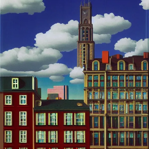 Prompt: city of boston, painted by rene magritte, digital painting, 4 k