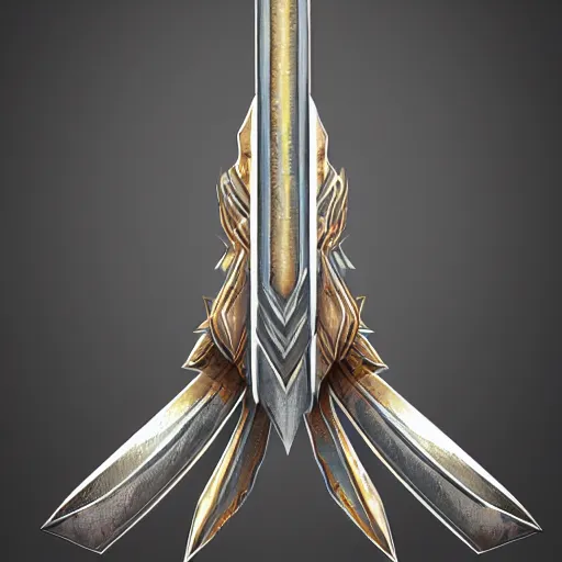 Image similar to concept art of warrior crystal sword, front view, perfect symmetry, rpg, digital art, d & d, digital painting, intricate details, ultra realistic, volumetric lighting, warm colors advance, cell shading