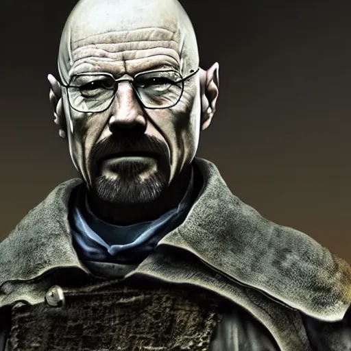 Image similar to Walter white in dark souls, 8k, photorealistic, very detailed