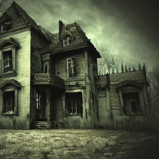 Prompt: a highly detailed photographic render of a creepy old haunted house, dark scene, inside a haunted house, camera POV, horror scene, horror, bloody, ghost, creepy, cinematic lighting, cinematic scene, Volumetric lighting, Atmospheric scene, Dark, Horror, Atmospheric lighting, Global illumination cinematic render, film, beautifully lit, ray traced, octane 3D render, octane render, unreal engine