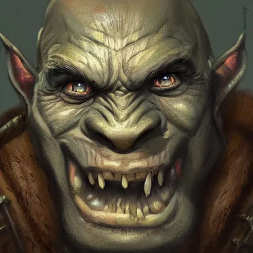 Image similar to An Orc portrait, art by Nathan Fowkes , art station, colorkey scene,