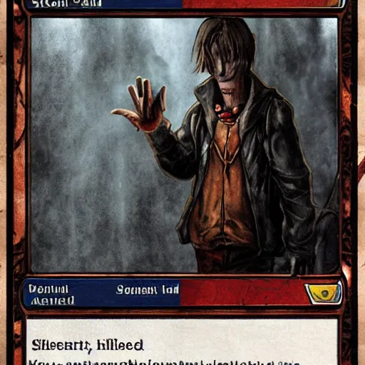 Image similar to silent hill as a magic the gathering card, realistic,