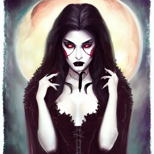 Prompt: beautiful digital portrait painting of an attractive gothic vampire queen by Cris Ortega, Papaninja and Artgerm