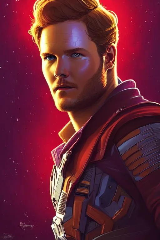 Prompt: a portrait of star - lord from guardians of the galaxy, fantasy, sharp focus, intricate, elegant, digital painting, artstation, matte, highly detailed, concept art, illustration, ambient lighting, art by ilya kuvshinov, artgerm, alphonse mucha, and greg rutkowski