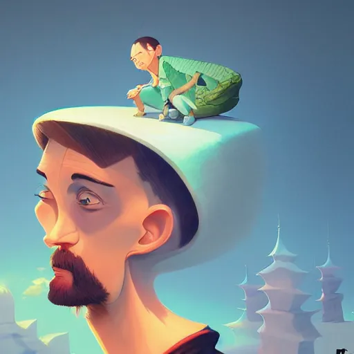 Image similar to cartoon face gediminas pranckevicius from all perspectives by rhads, makoto shinkai and lois van baarle, ilya kuvshinov, rossdraws global illumination