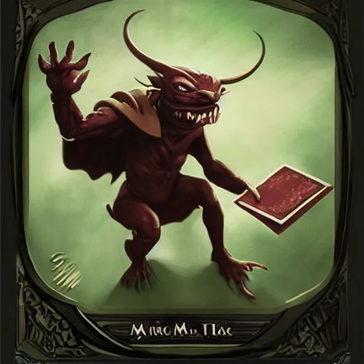 Image similar to Magic the gathering card art of an imp doing taxes