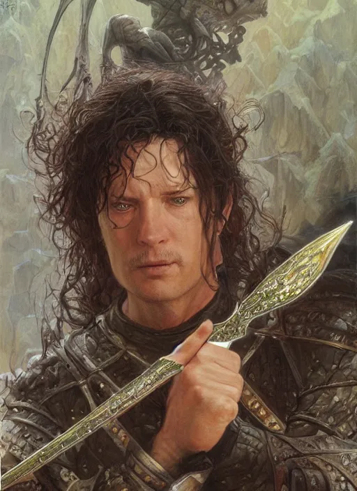 Prompt: a hyperrealistic and detailed paintbrush portrait of a male fantasy character, art by donato giancola and bayard wu and gustav moreau and wayne barlowe, rpg portrait, lotr