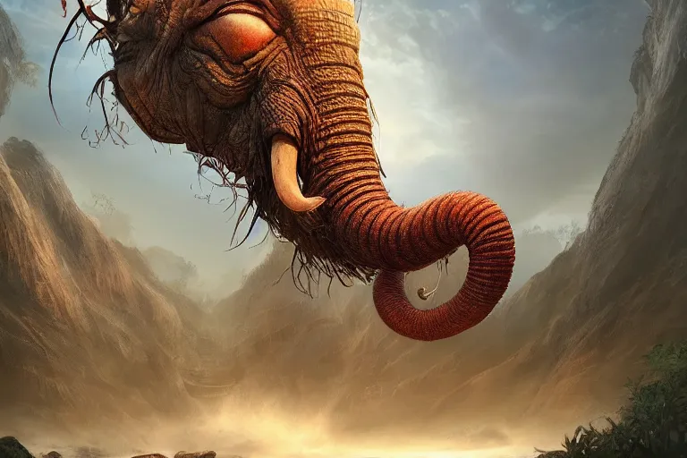 Image similar to the legendary island sized centipede elephant hybrid, made by Stanley Artgerm Lau, WLOP, Rossdraws, ArtStation, CGSociety, concept art, cgsociety, octane render, trending on artstation, artstationHD, artstationHQ, unreal engine, 4k, 8k,