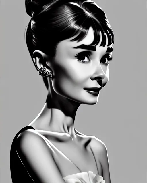 Image similar to full body character concept art of audrey hepburn | | distinct - fine, key visual, realistic shaded perfect face, fine details by stanley artgerm lau, wlop, rossdraws, james jean, andrei riabovitchev, marc simonetti, sakimichan, and jakub rebelka, trending on artstation