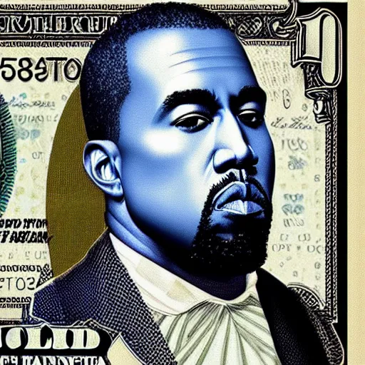 Prompt: “U.S 100 dollar bill with Kanye West as the face”