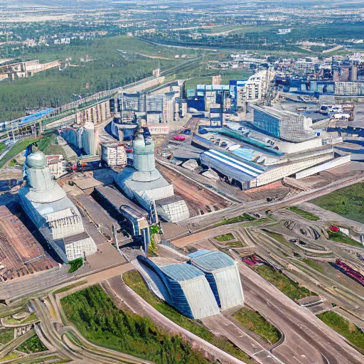 Image similar to Aerial photo of a Minsk city after apocalypse, Minsk Railway station, ultra detailed, High resolution, 4k, nuclear war, alien invasion