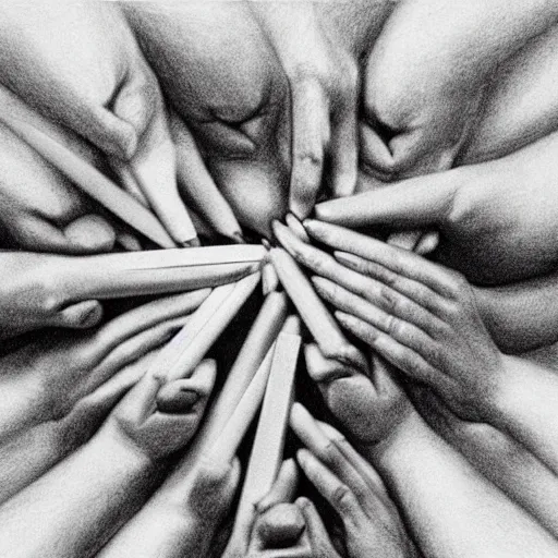 Image similar to many hands as a pencil drawing