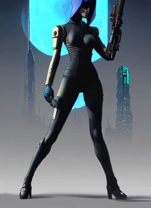 Prompt: powerful cyberpunk assassin. portrait by jean giraud and anton otto fischer and john philip falter and will eisner and gil elvgren and pixar. full body. realistic proportions. science fiction d & d. overwatch, rb 6 s, cyberpunk 2 0 7 7, blade runner 2 0 4 9 concept art. cel shading. thick lines.