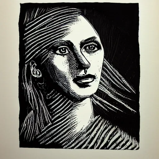 Image similar to portrait of a woman, scratchboard style