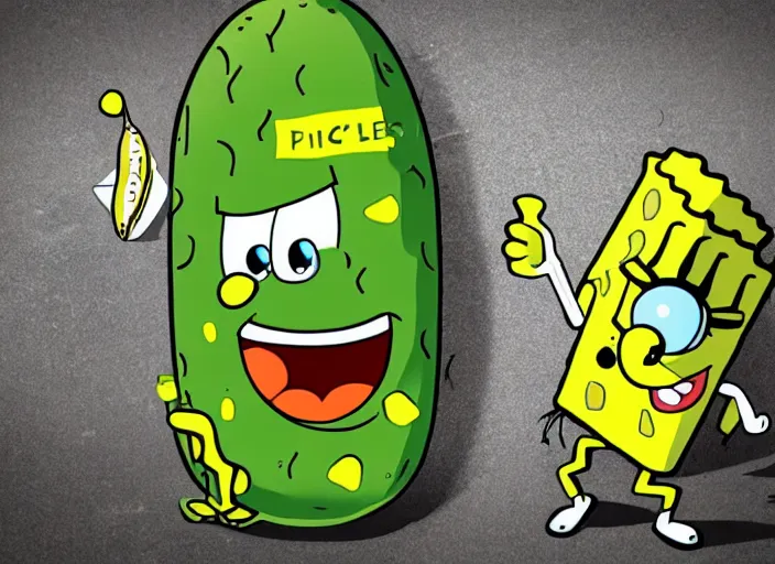 Prompt: a battle between a pickle and spongebob