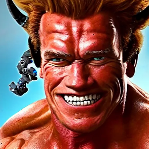 Image similar to a screenshot of arnold schwarzenegger as junkrat in overwatch