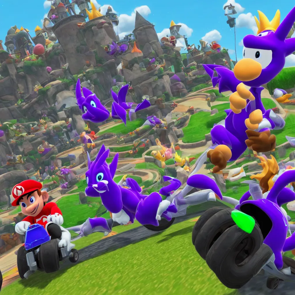 Image similar to race as spyro the dragon in mario kart 8 deluxe