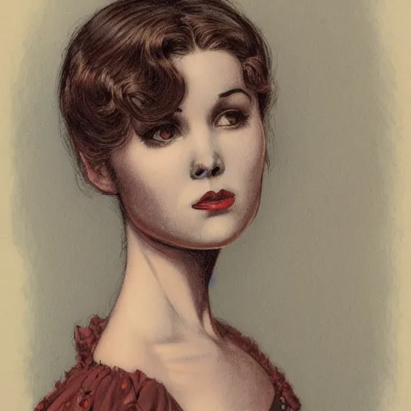 Prompt: a highly detailed portrait in the style of charles dana gibson and in the style of gerald brom.