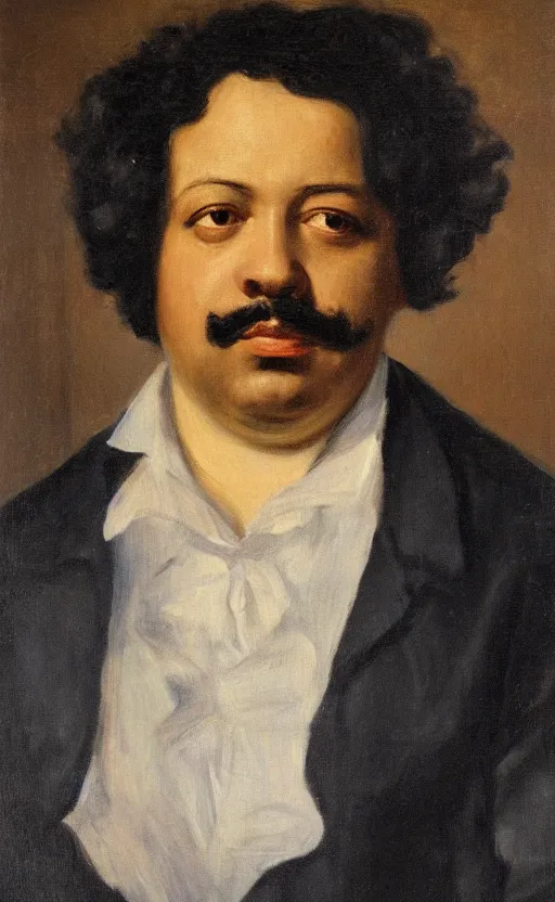 Image similar to Portrait of Alexandre Dumas, oil on canvas, highly detailed, by Delacroix, 8k