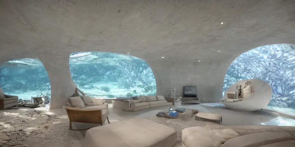 Image similar to interior of residence that is an underwater concrete dome