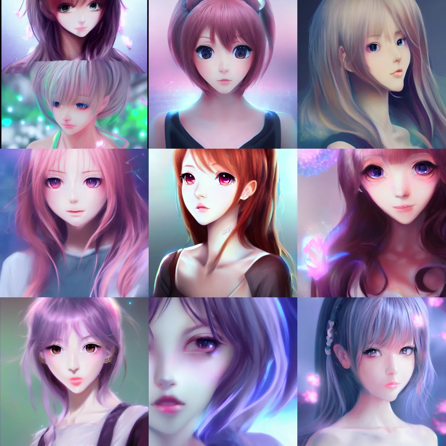 Prompt: AI-optimized hyperattractive feminine face 8k hd in cute realistic anime style with bloom ethereal effects, trending on Artstation, made by Tran Ross