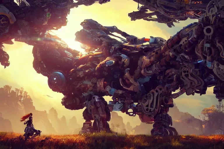 Image similar to snapmaw machine mecanical creature robot of horizon forbidden west horizon zero dawn radiating a glowing aura global illumination ray tracing hdr fanart arstation by ian pesty and alena aenami artworks in 4 k