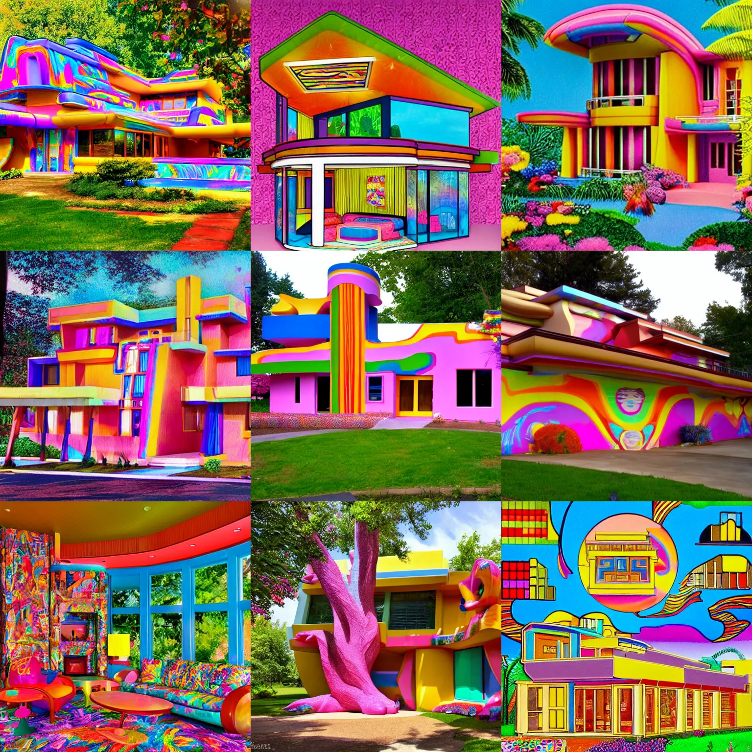 Prompt: lisa frank frank lloyd wright house