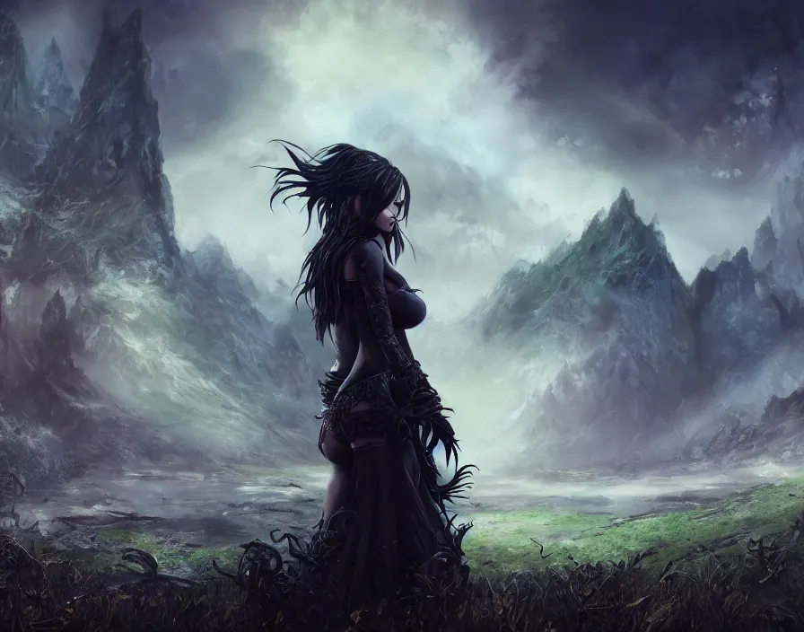 Prompt: extra thick goth girl landscape, beautiful texture, beautiful graphics, fantasy artwork, very beautiful scenery, hd, hdr, ue 5, ue 6, unreal engine 5, cinematic 4 k wallpaper, 8 k, ultra detailed, by popular digital, details, beautiful image ever created, high resolution, artstation, award winning