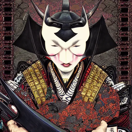 Image similar to samurai batman batman batman, ((dark fantasy)) :: by Martine Johanna and and ((Chie Yoshii)) and Casey Weldon and Guillermo del toro :: ornate, dynamic, particulate, rich colors, intricate, elegant, highly detailed, centered, artstation, smooth, sharp focus, octane render, 3d