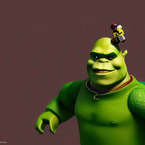Image similar to Shrek as a lego figure, studio lighting, blender, octane render, detalied, high quality, trending on artstation, 8k,