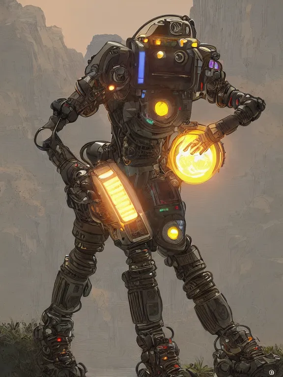 Image similar to solarpunk digital illustration pathfinder robot from apex legends, portrait by james gurney and laurie greasley, concept art, cinematic composition, hyper realism, photorealistic, dramatic lighting, highly detailed