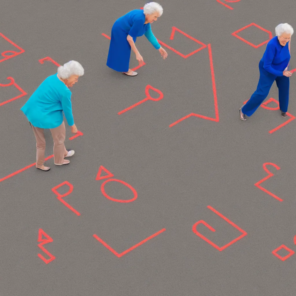 Prompt: old people playing hopscotch on the active minefield, very detailed, 4 k, professional photography