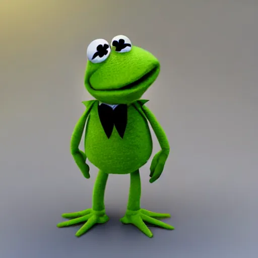 Prompt: kermit the frog wearing a tux to a movie theater, photorealistic, 4k, high detail